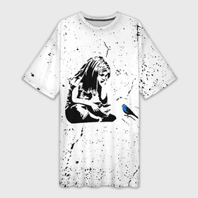 Платье-футболка 3D с принтом Banksy  Бэнкси девочка с птицей в Кировске,  |  | banksy | арт | бенкси | бэнкси | граффити | девочка | девочка с птицей | девочка с птичкой | девушка | картина | птица | птичка | роберт | робин бэнкс | робин ганнингхем | стрит арт | творчество | художник