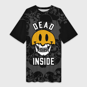 Платье-футболка 3D с принтом Dead inside  мертвый внутри в Кировске,  |  | dead | dead inside | death | fear | inside | skull | smiley | torn | внутри | мертвый | разорванный | смайлик | улыбка | череп