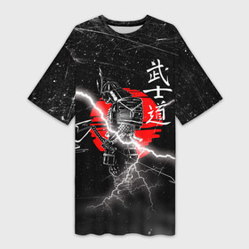 Платье-футболка 3D с принтом Самурай Бусидо Иероглифы Samurai Lightning в Кировске,  |  | bushido | grunge | sun | боевые | брызги | гранж | закат | искусства | краски | кровь | молния | полосы | потертости | ронин | самурай | солнце