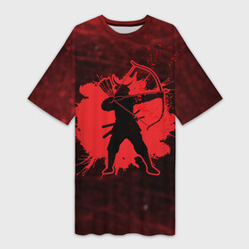Платье-футболка 3D с принтом Лучник Самурай Кровавый Bloody Samurai в Кировске,  |  | grunge | боевые | брызги | гранж | искусства | краски | кровь | лук | полосы | потертости | ронин | самурай