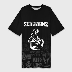 Платье-футболка 3D с принтом Scorpions логотипы рок групп в Кировске,  |  | scorpions | группа | клаус майне | маттиас ябс | микки ди | павел мончивода | рудольф шенкер | скорпион | скорпионс | хард | хардрок