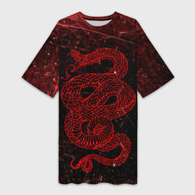 Платье-футболка 3D с принтом Красная Змея Red Snake Глитч в Кировске,  |  | beast | cobra | glitch | grunge | snake | глитч | гранж | животные | зверь | змея | кобра | когти | полосы | потертости | текстура | узор | чб | чешуя
