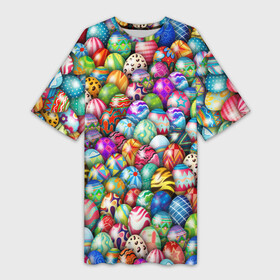 Платье-футболка 3D с принтом Пасхальные крашеные яйца в Кировске,  |  | easter | весна | крашеные | пасха | паттерн | яйца | яйцо