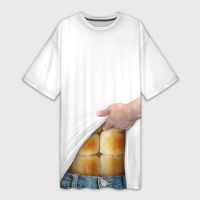 Платье-футболка 3D с принтом Мучные кубики в Кировске,  |  | булки | джинса | кубики | мучное | пресс | прикол | рука | спорт | хлеб