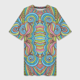 Платье-футболка 3D с принтом Абстрактный разноцветный узор. Линии, волны, полосы, круги. Приглушенные пастельные цвета. в Кировске,  |  | абстрактный | абстракция | вертикальный | волнистый | волны | детский | дудл | женский | и | индейский | линер | линии | мексиканский | мужской | национальный | перуанский | полосатый | полосы
