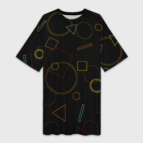 Платье-футболка 3D с принтом Абстракция фигур. в Кировске,  |  | абстрактный круг | абстрактный треугольник абстрактный квадрат | абстракция | квадраты | круги | треугольники | цветная абстракция | цветные фигуры