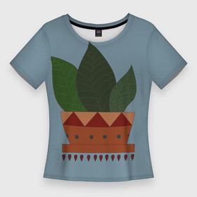 Женская футболка 3D Slim с принтом Цветочный горшок в Кировске,  |  | орнамент | растения | растительный принт | цветок | цветы
