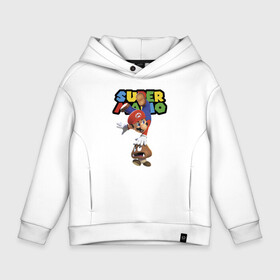 Детское худи Oversize хлопок с принтом Mario and Goomba   Super Mario в Кировске, френч-терри — 70% хлопок, 30% полиэстер. Мягкий теплый начес внутри —100% хлопок | боковые карманы, эластичные манжеты и нижняя кромка, капюшон на магнитной кнопке | dude | eyes | fangs | goomba | hero | jaw | mario | video game | видеоигра | герой | глаза | гриб | гумба | клыки | марио | пасть | персонаж | чувак