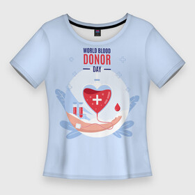 Женская футболка 3D Slim с принтом Помощь. в Кировске,  |  | благотворительность | донор | крест | кровь | круг | надпись | помощь | рука | сердце