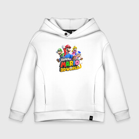 Детское худи Oversize хлопок с принтом Герои Super Mario 3D World   Nintendo в Кировске, френч-терри — 70% хлопок, 30% полиэстер. Мягкий теплый начес внутри —100% хлопок | боковые карманы, эластичные манжеты и нижняя кромка, капюшон на магнитной кнопке | heroes | luigi | princess peach | super mario | team | video game | видеоигра | герои | луиджи | супер марио