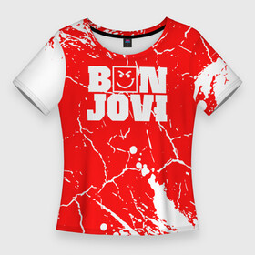 Женская футболка 3D Slim с принтом bon jovi Трещины в Кировске,  |  | bon | bon jovi | bon jovi remastered | island | jovi | rock