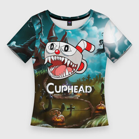 Женская футболка 3D Slim с принтом Cuphead Zombie в Кировске,  |  | cuphead | cupheadshow | игра чашки | капхед | капхэд | нетфликс | чашечки | чашка | чашки | шоу | шоу чашечка