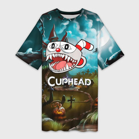 Платье-футболка 3D с принтом Cuphead Zombie в Кировске,  |  | cuphead | cupheadshow | игра чашки | капхед | капхэд | нетфликс | чашечки | чашка | чашки | шоу | шоу чашечка