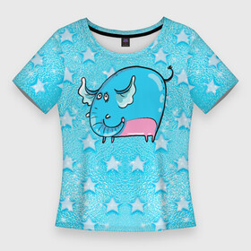 Женская футболка 3D Slim с принтом Большой голубой слон в Кировске,  |  | синий слон | слон | слоненок | слониха