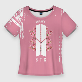 Женская футболка 3D Slim с принтом bts  ARMY в Кировске,  |  | bangtan boys | bt21 | bts | k pop | бтс | музыка | неон | розовый | цветы