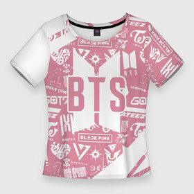 Женская футболка 3D Slim с принтом bts  паттерн в Кировске,  |  | bangtan boys | bt21 | bts | k pop | бтс | музыка | неон | розовый | цветы