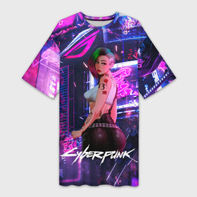 Платье-футболка 3D с принтом Cyberpunk 18+ Judy в Кировске,  |  | 2077 | cyberpunk | cyberpunk 2077 | judy | night city | vi | ви | джуди | жуди | кибер | киберпанк | найтсити | панк