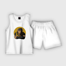 Детская пижама с шортами хлопок с принтом Обезьяна с золотой цепью в Кировске,  |  | monkey | золотая цепь | золото | обезьяна | обезьянка | цепочка