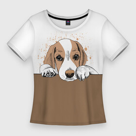 Женская футболка 3D Slim с принтом Грустный Щенок Бигля в Кировске,  |  | animal | beagle | dog | hunting dog | бигль | год собаки | гончая собака | друг человека | животное | зверь | кинолог | охотничья собака | пес | порода собак | собака бигль | собаковод | собачка | хищник