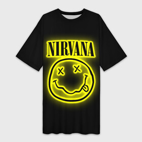 Платье-футболка 3D с принтом NIRVANA (неон) в Кировске,  |  | nirvana | альтернативный рок | группа | курт кобейн | логотип нирвана | музыка | неон | нирвана | песни | рок