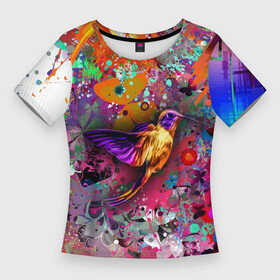 Женская футболка 3D Slim с принтом Колибри  Floral Pattern в Кировске,  |  | butterfly | color | fashion | hummingbirds | pattern | бабочка | колибри | мода | узор | цвет