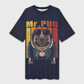 Платье-футболка 3D с принтом Мистер Мопс в Кировске,  |  | bulldog | pug | pug dog | pug puppies | бульдог | год собаки | друг человека | дружные мопсы | дядя мопс | животное | зверь | кинолог | мопс | пёс | порода собак | собака боксёр | собака мопс | собаковод | четвероногий
