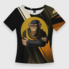 Женская футболка 3D Slim с принтом Обезьяна с золотой цепью в Кировске,  |  | Тематика изображения на принте: monkey | золотая цепь | золото | обезьяна | обезьянка | цепочка
