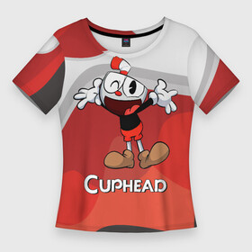 Женская футболка 3D Slim с принтом Cuphead веселая красная чашечка в Кировске,  |  | cuphead | cupheadshow | игра чашки | капхед | капхэд | нетфликс | чашечки | чашка | чашки | шоу | шоу чашечка