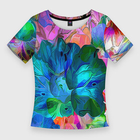 Женская футболка 3D Slim с принтом Красочный цветочный паттерн в Кировске,  |  | fashion | flowers | pattern | petal | лепесток | мода | паттерн | цветы