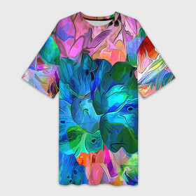 Платье-футболка 3D с принтом Красочный цветочный паттерн в Кировске,  |  | fashion | flowers | pattern | petal | лепесток | мода | паттерн | цветы