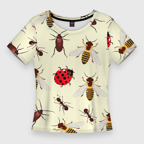 Женская футболка 3D Slim с принтом НАСЕКОМЫЕ БОЖЬИ КОРОВКИ ЖУКИ МУРАВЬИ ПЧЕЛЫ в Кировске,  |  | ant bee | beetle | insect | ladybug | божья коровка | жук | муравей пчела | насекомое