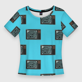 Женская футболка 3D Slim с принтом ВИНТАЖНЫЕ ТЕЛЕВИЗОРЫ в Кировске,  |  | information | programs | technology | tv | vintage | винтаж | информация | программы | телевизор | технологии