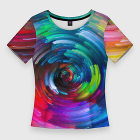 Женская футболка 3D Slim с принтом Vanguard color pattern 2029 в Кировске,  |  | color | fashion | neon | pattern | vanguard | авангард | мода | неон | узор | цвет