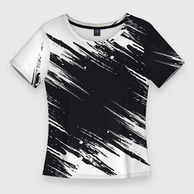 Женская футболка 3D Slim с принтом БЕЛАЯ КРАСКА (БРЫЗГИ) в Кировске,  |  | белая | бело черный | брызги | брызги краски | в краске | краска | текстура | уголки