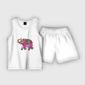 Детская пижама с шортами хлопок с принтом СЛОНЕНОК В ЦВЕТЕ в Кировске,  |  | animal | baby elephant | colorful | elephant | животное | красочный | слон | слоненок | цветной