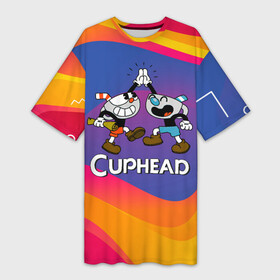 Платье-футболка 3D с принтом Веселые чашечки  Cuphead в Кировске,  |  | cuphead | cupheadshow | игра чашки | капхед | капхэд | нетфликс | чашечки | чашка | чашки | шоу | шоу чашечка