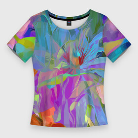 Женская футболка 3D Slim с принтом Abstract color pattern  Summer 2022 в Кировске,  |  | abstraction | fashion | flowers | pattern | summer | абстракция | лето | мода | узор | цветы