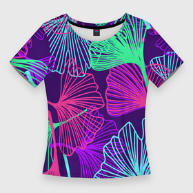 Женская футболка 3D Slim с принтом Neon color pattern  Fashion 2023 в Кировске,  |  | Тематика изображения на принте: color | fashion | leaf | neon | pattern | лист | мода | неон | узор | цвет