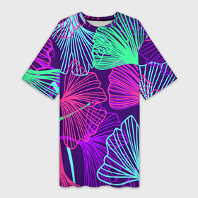 Платье-футболка 3D с принтом Neon color pattern  Fashion 2023 в Кировске,  |  | color | fashion | leaf | neon | pattern | лист | мода | неон | узор | цвет