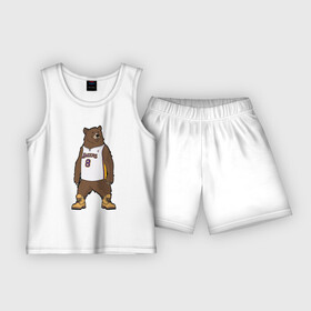 Детская пижама с шортами хлопок с принтом Баскетбольный мишка в Кировске,  |  | lakers | баскет | баскетбол | лэйкерс | майка | медвель | мишка