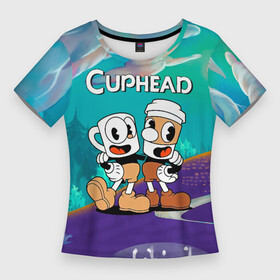 Женская футболка 3D Slim с принтом Cuphead чашечка кофе в Кировске,  |  | cuphead | cupheadshow | игра чашки | капхед | капхэд | нетфликс | чашечки | чашка | чашки | шоу | шоу чашечка