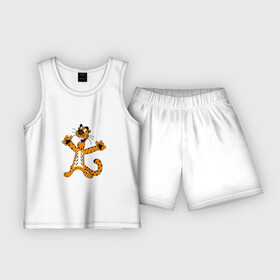Детская пижама с шортами хлопок с принтом ТИГР НА ПОЗИТИВЕ в Кировске,  |  | акула | дикая природа | дикий | животное | животные | забавный | король тигров | кошка | милый | позитив | тигр