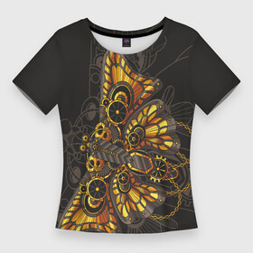 Женская футболка 3D Slim с принтом Бабочка. Стимпанк в Кировске,  |  | бабочка | батерфляй | механизм | парапанк | стимпанк | технология