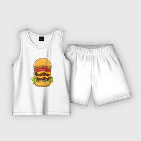Детская пижама с шортами хлопок с принтом Самый вкусный гамбургер в Кировске,  |  | Тематика изображения на принте: hamburger | бургер | бутерброд | гамбургер | еда | мак | сендвич