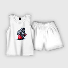 Детская пижама с шортами хлопок с принтом Накачанная собака боксер в Кировске,  |  | бицепс | бокс | боксер | бульдог | качек | качок | кикбоксинг | мускулы | мышцы | накачанная | пес | собака