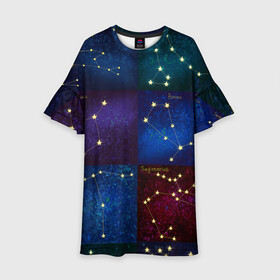 Детское платье 3D с принтом Созвездия Северного полушария летом в Кировске, 100% полиэстер | прямой силуэт, чуть расширенный к низу. Круглая горловина, на рукавах — воланы | constellations | galaxy | stars | вселенная | звезды | небо | ночное | полушарие | северное | созвездия