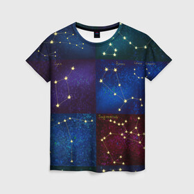 Женская футболка 3D с принтом Созвездия Северного полушария летом в Кировске, 100% полиэфир ( синтетическое хлопкоподобное полотно) | прямой крой, круглый вырез горловины, длина до линии бедер | constellations | galaxy | stars | вселенная | звезды | небо | ночное | полушарие | северное | созвездия