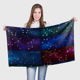 Флаг 3D с принтом Созвездия Северного полушария летом в Кировске, 100% полиэстер | плотность ткани — 95 г/м2, размер — 67 х 109 см. Принт наносится с одной стороны | constellations | galaxy | stars | вселенная | звезды | небо | ночное | полушарие | северное | созвездия