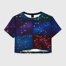 Женская футболка Crop-top 3D с принтом Созвездия Северного полушария летом в Кировске, 100% полиэстер | круглая горловина, длина футболки до линии талии, рукава с отворотами | Тематика изображения на принте: constellations | galaxy | stars | вселенная | звезды | небо | ночное | полушарие | северное | созвездия