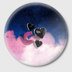 Значок с принтом Star Hearts 3D в Кировске,  металл | круглая форма, металлическая застежка в виде булавки | Тематика изображения на принте: 3d | heart | space | star | звездный | космос | сердце